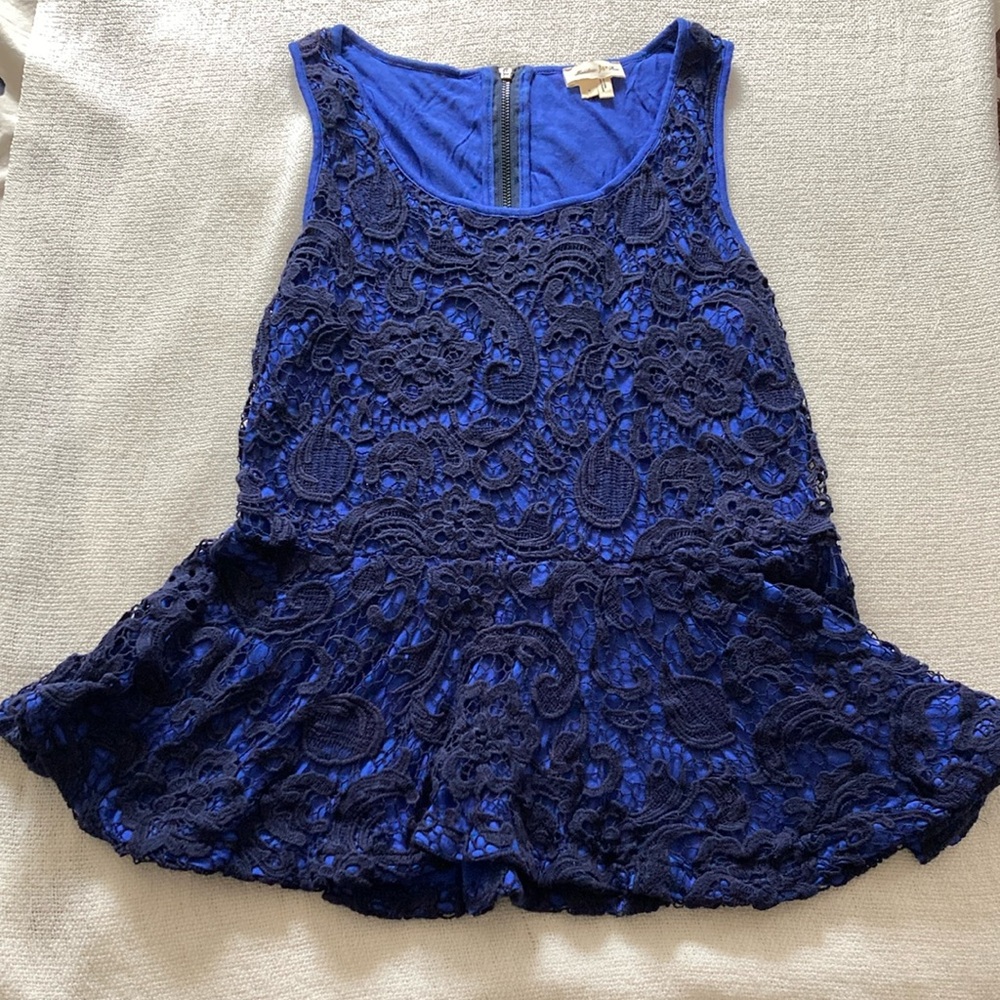 Anthropologie Meadow Rue Blue Embellished Peplum Tank Top